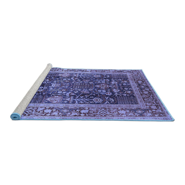 Sideview of Machine Washable Oriental Blue Traditional Rug, wshurb513blu