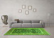 Machine Washable Oriental Green Traditional Area Rugs in a Living Room,, wshurb513grn