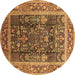 Round Machine Washable Oriental Brown Traditional Rug, wshurb513brn