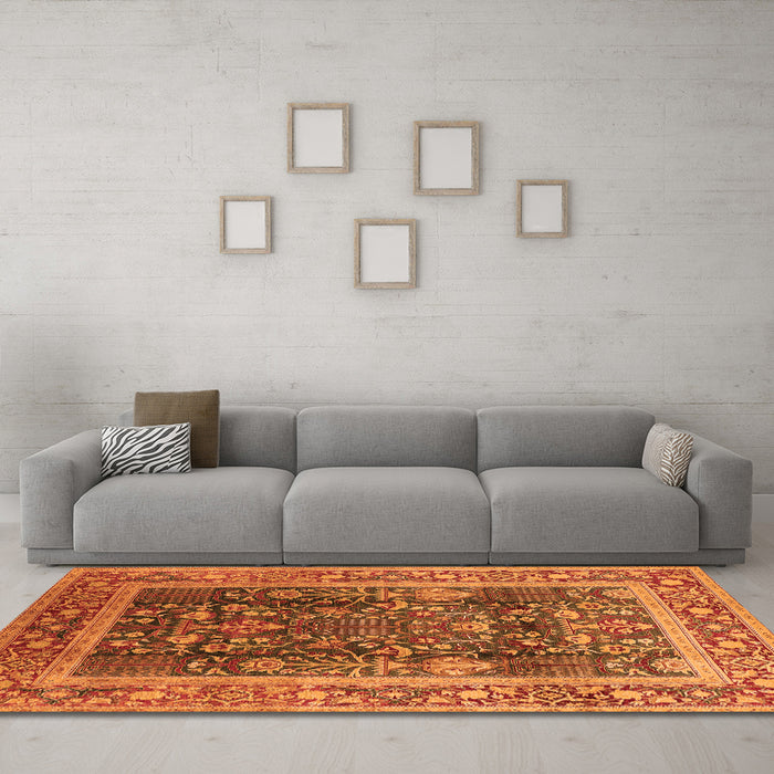 Machine Washable Oriental Orange Traditional Area Rugs in a Living Room, wshurb513org