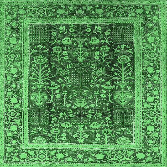 Square Machine Washable Oriental Emerald Green Traditional Area Rugs, wshurb513emgrn