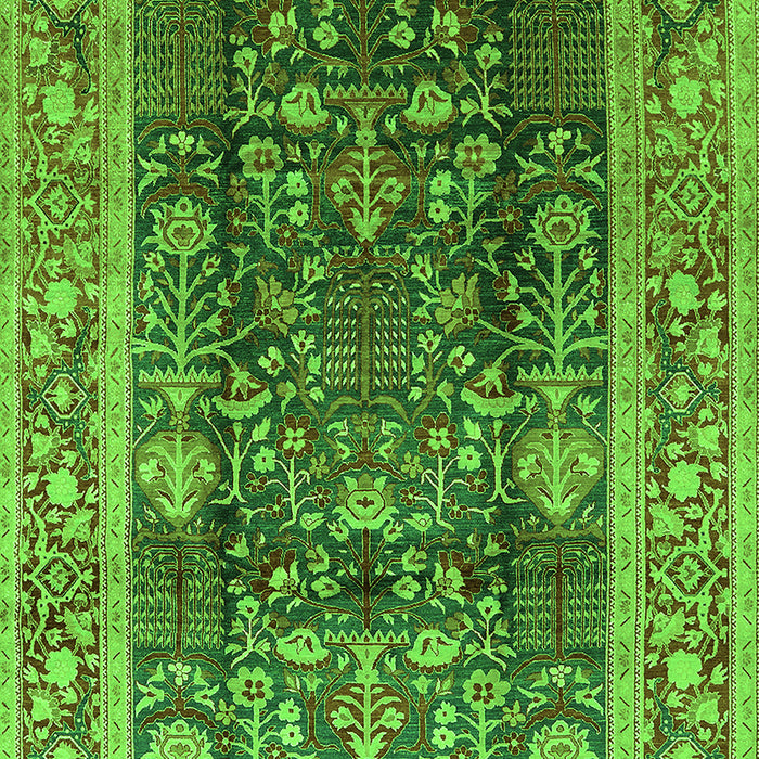 Machine Washable Oriental Green Traditional Area Rugs, wshurb513grn