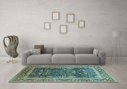 Machine Washable Oriental Light Blue Traditional Rug in a Living Room, wshurb513lblu