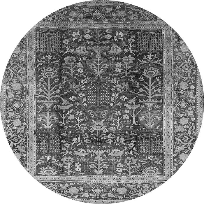 Round Machine Washable Oriental Gray Traditional Rug, wshurb513gry