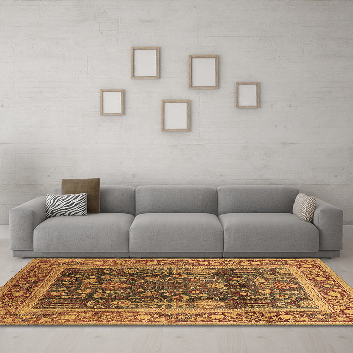Machine Washable Oriental Brown Traditional Rug in a Living Room,, wshurb513brn