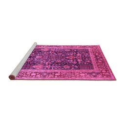 Sideview of Machine Washable Oriental Pink Traditional Rug, wshurb513pnk