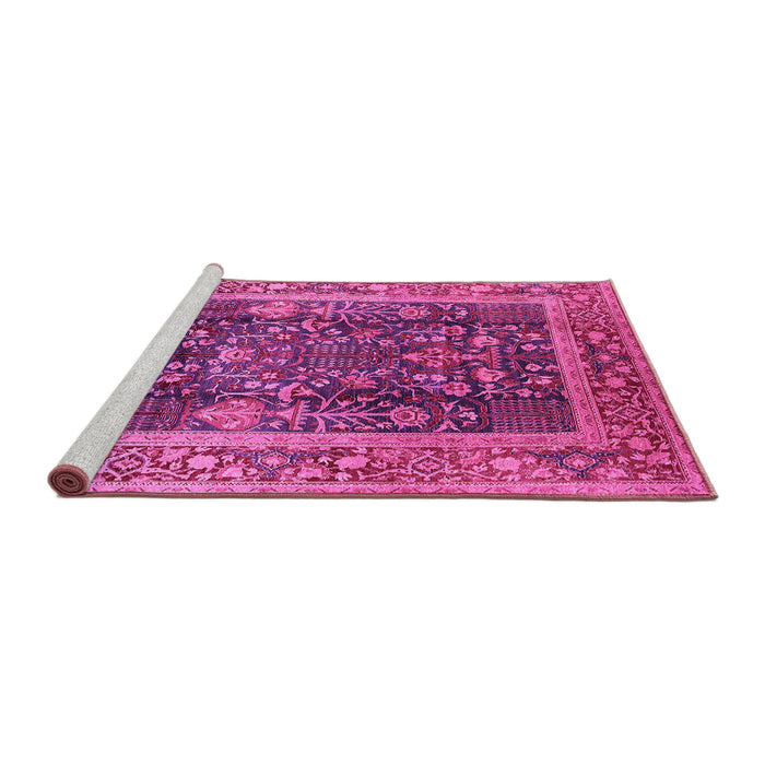 Sideview of Machine Washable Oriental Pink Traditional Rug, wshurb513pnk