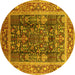 Round Oriental Yellow Traditional Rug, urb513yw