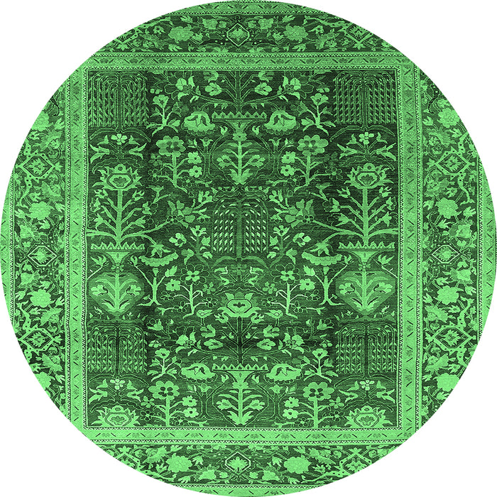 Round Machine Washable Oriental Emerald Green Traditional Area Rugs, wshurb513emgrn