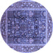 Round Machine Washable Oriental Blue Traditional Rug, wshurb513blu