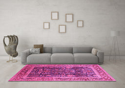 Machine Washable Oriental Pink Traditional Rug in a Living Room, wshurb513pnk