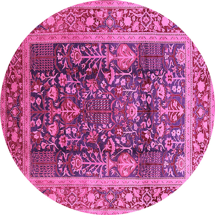 Round Machine Washable Oriental Pink Traditional Rug, wshurb513pnk