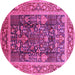 Round Machine Washable Oriental Pink Traditional Rug, wshurb513pnk