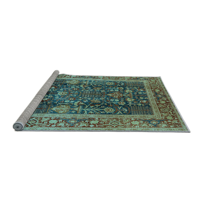 Sideview of Machine Washable Oriental Light Blue Traditional Rug, wshurb513lblu