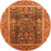 Round Machine Washable Oriental Orange Traditional Area Rugs, wshurb513org