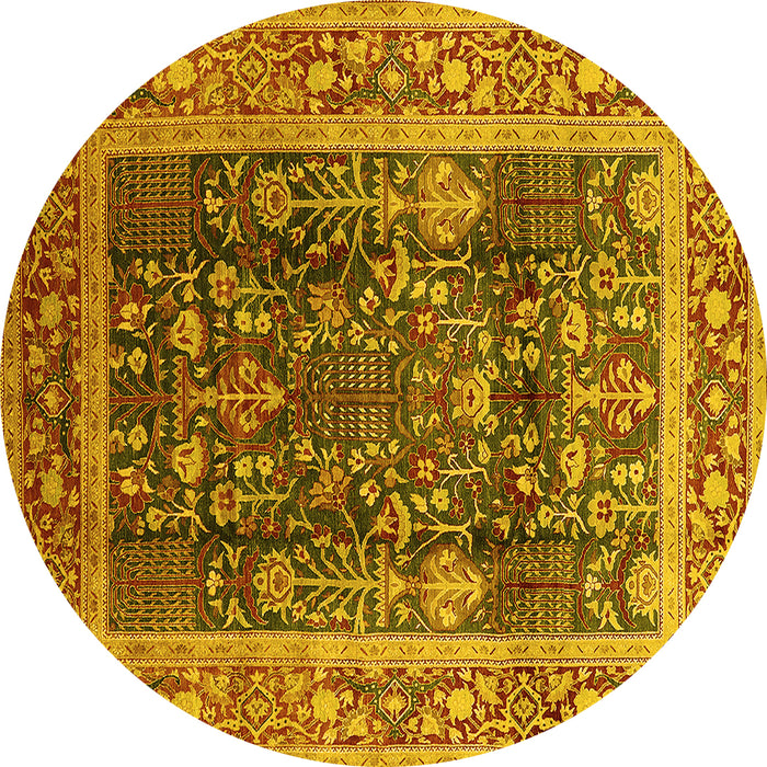 Round Machine Washable Oriental Yellow Traditional Rug, wshurb513yw