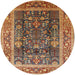Round Mid-Century Modern Brown Sand Brown Oriental Rug, urb513