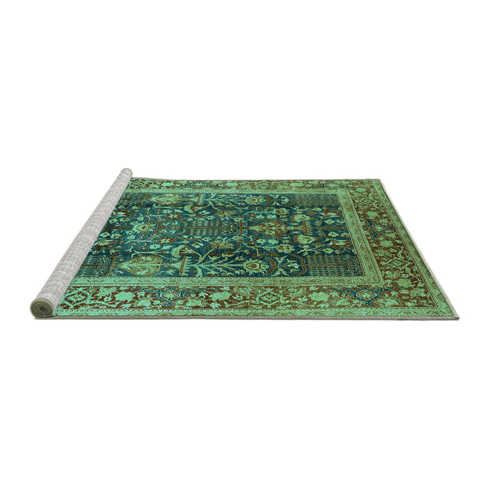 Sideview of Machine Washable Oriental Turquoise Traditional Area Rugs, wshurb513turq