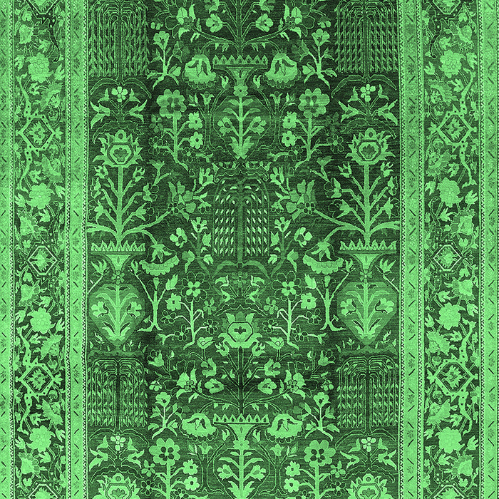 Machine Washable Oriental Emerald Green Traditional Area Rugs, wshurb513emgrn