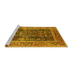 Sideview of Machine Washable Oriental Yellow Traditional Rug, wshurb513yw