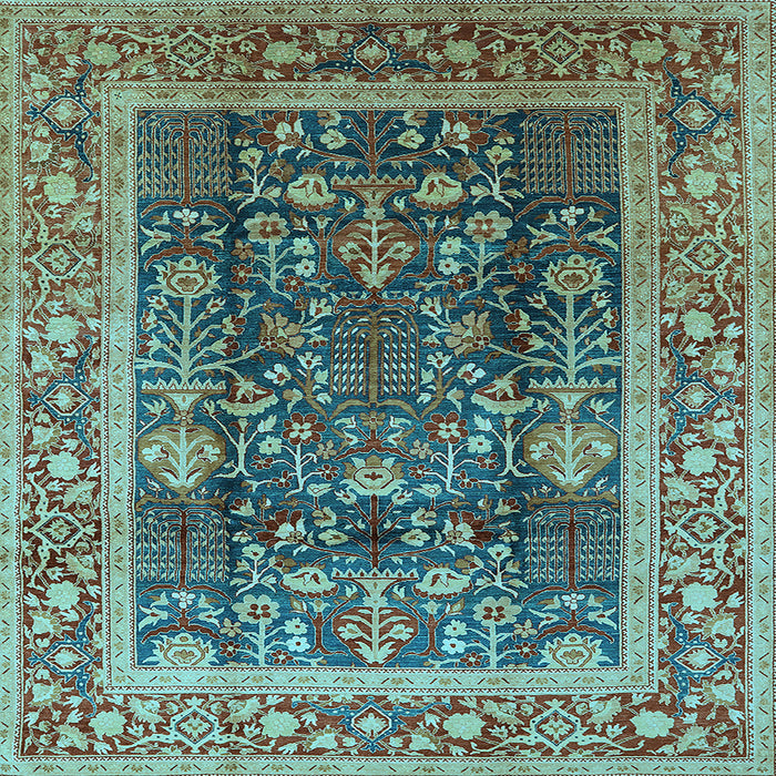 Square Machine Washable Oriental Light Blue Traditional Rug, wshurb513lblu
