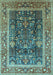 Machine Washable Oriental Light Blue Traditional Rug, wshurb513lblu