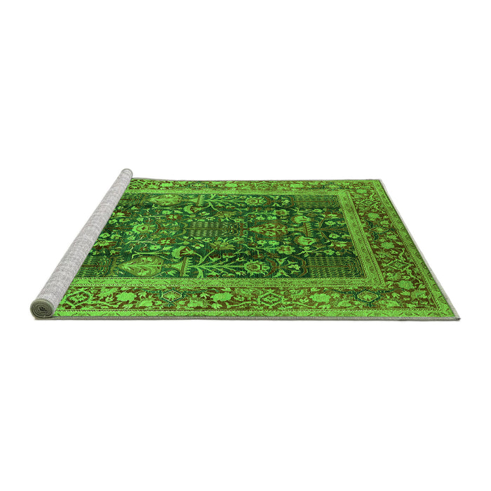 Sideview of Machine Washable Oriental Green Traditional Area Rugs, wshurb513grn