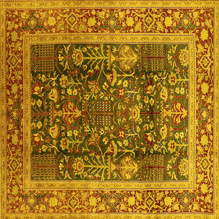 Square Machine Washable Oriental Yellow Traditional Rug, wshurb513yw