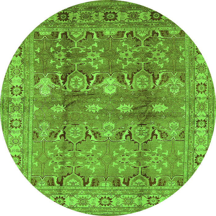 Round Machine Washable Oriental Green Traditional Area Rugs, wshurb514grn