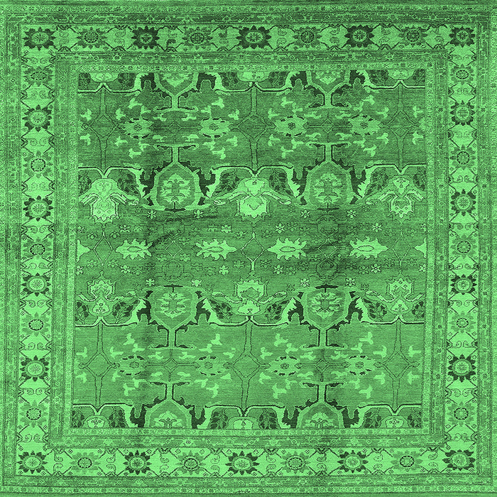 Square Machine Washable Oriental Emerald Green Traditional Area Rugs, wshurb514emgrn