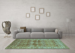 Machine Washable Oriental Light Blue Traditional Rug in a Living Room, wshurb514lblu