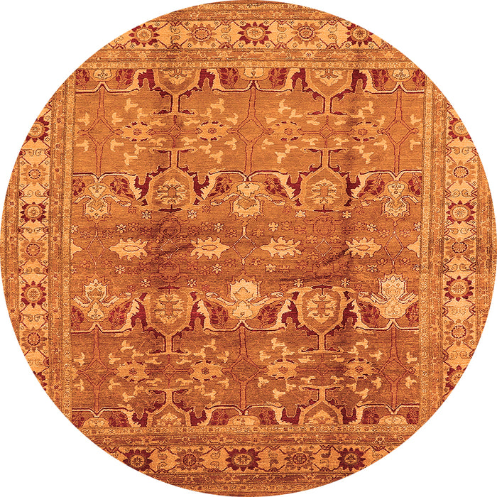 Round Machine Washable Oriental Orange Traditional Area Rugs, wshurb514org