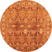 Round Machine Washable Oriental Orange Traditional Area Rugs, wshurb514org