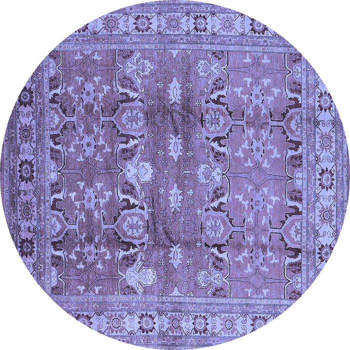Round Machine Washable Oriental Blue Traditional Rug, wshurb514blu