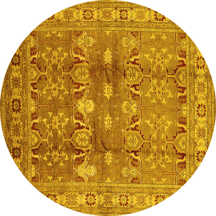 Round Oriental Yellow Traditional Rug, urb514yw