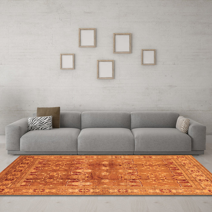 Machine Washable Oriental Orange Traditional Area Rugs in a Living Room, wshurb514org