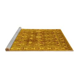 Sideview of Machine Washable Oriental Yellow Traditional Rug, wshurb514yw