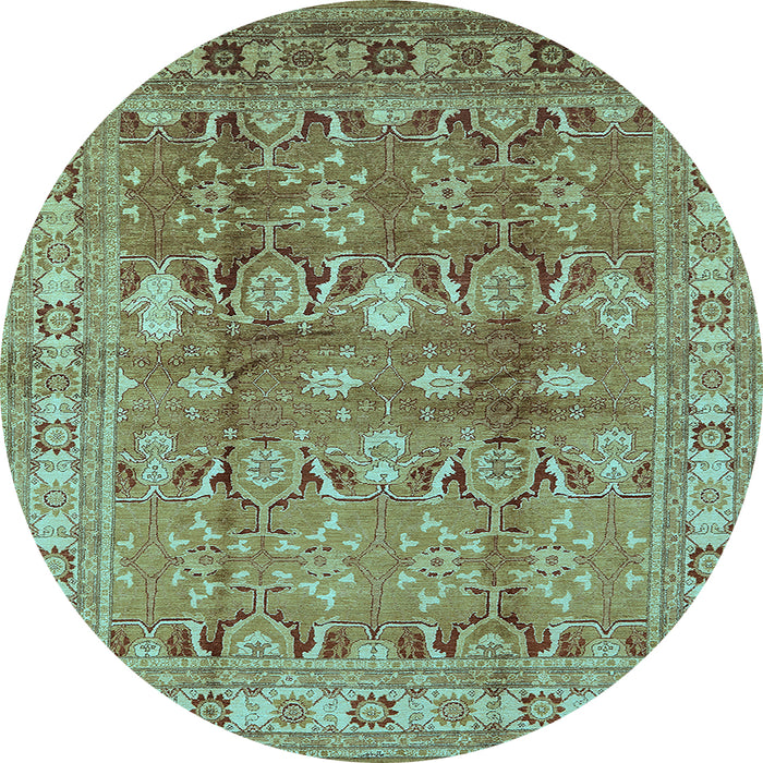 Round Machine Washable Oriental Light Blue Traditional Rug, wshurb514lblu