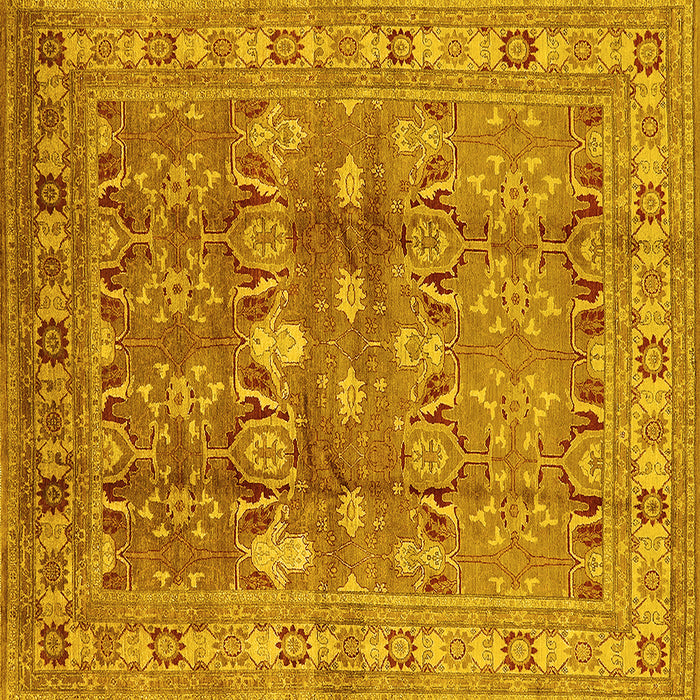 Square Machine Washable Oriental Yellow Traditional Rug, wshurb514yw