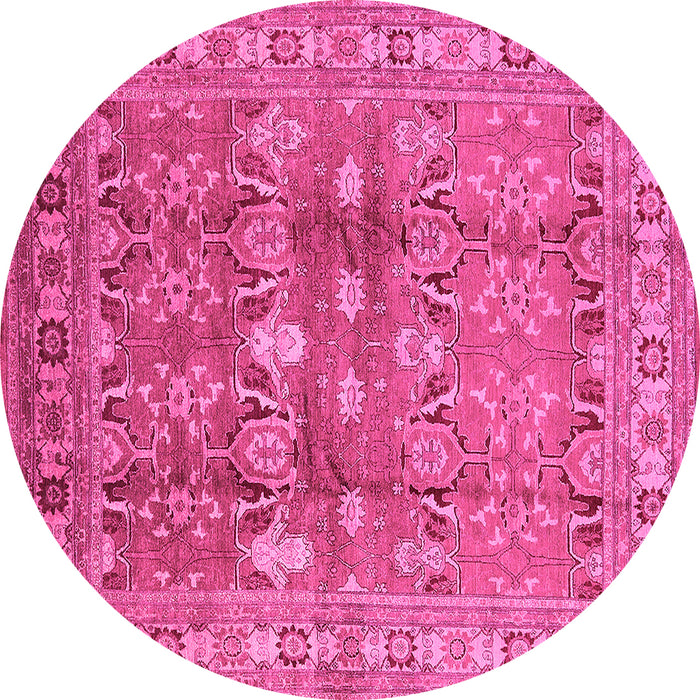 Round Machine Washable Oriental Pink Traditional Rug, wshurb514pnk