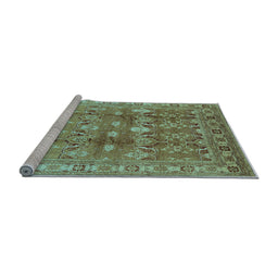 Sideview of Machine Washable Oriental Light Blue Traditional Rug, wshurb514lblu