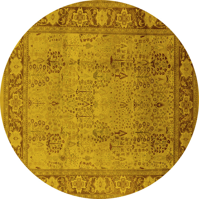 Round Oriental Yellow Traditional Rug, urb515yw