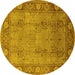Round Oriental Yellow Traditional Rug, urb515yw