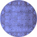 Round Machine Washable Oriental Blue Traditional Rug, wshurb515blu