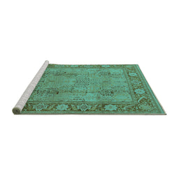 Sideview of Machine Washable Oriental Turquoise Traditional Area Rugs, wshurb515turq