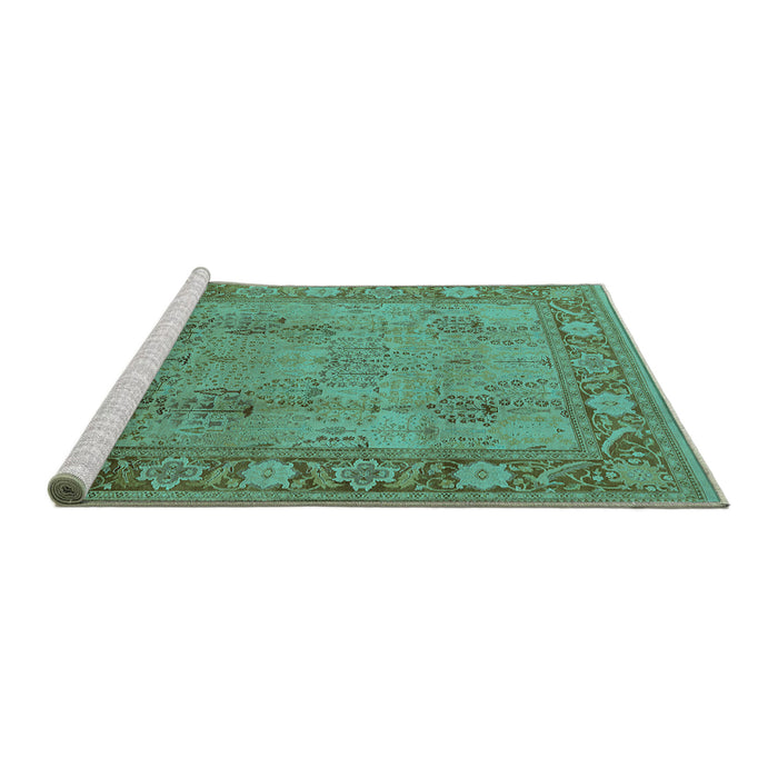 Sideview of Machine Washable Oriental Turquoise Traditional Area Rugs, wshurb515turq