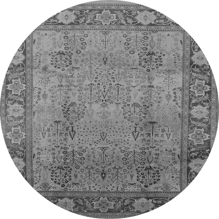 Round Machine Washable Oriental Gray Traditional Rug, wshurb515gry