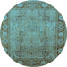 Round Oriental Light Blue Traditional Rug, urb515lblu