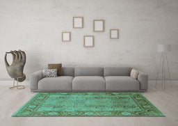 Machine Washable Oriental Turquoise Traditional Area Rugs in a Living Room,, wshurb515turq