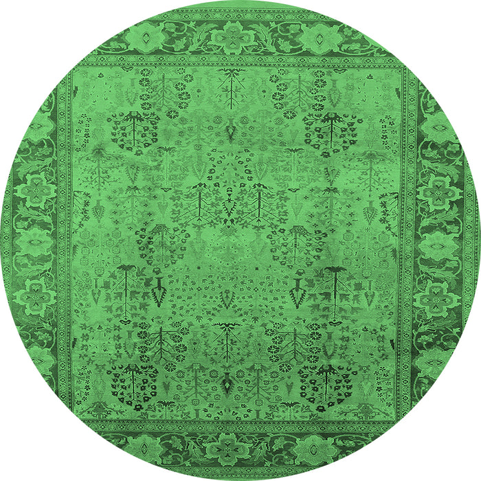 Round Oriental Emerald Green Traditional Rug, urb515emgrn